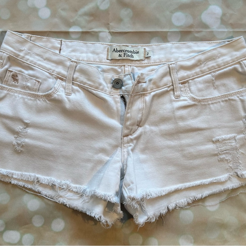 Abercrombie & Fitch Frayed Hem White Jean Shorts